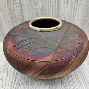R. Kevin Kelley Signed Raku Studio Pottery Pot Vase‎ Southwest Native Iridescent